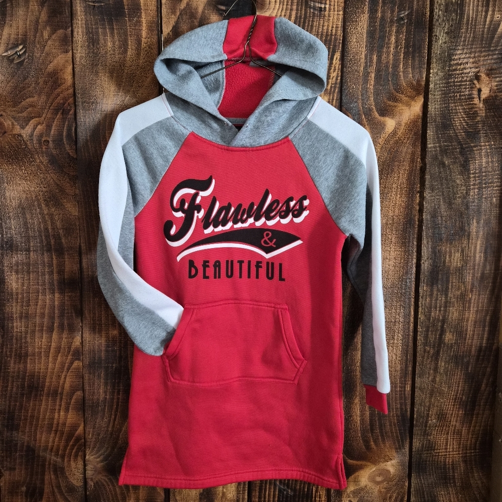 Girls Flawless & Beautiful Hoodie Dress Tunic Red Gray Size 7 8 Cozy